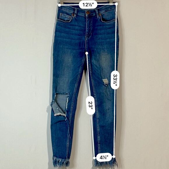 Free People Women’s Distressed Raw Hem Skinny Ankle Jeans Blue Size 27 FLAW - Picture 6 of 9